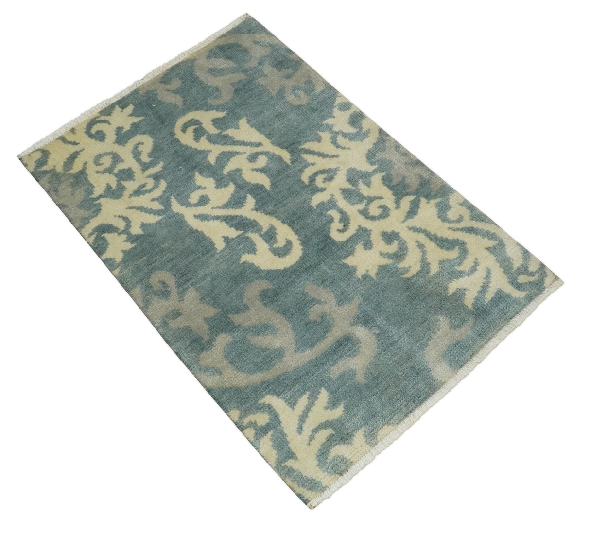Beige and Gray 2x3 Hand Knotted Traditional Wool Rug