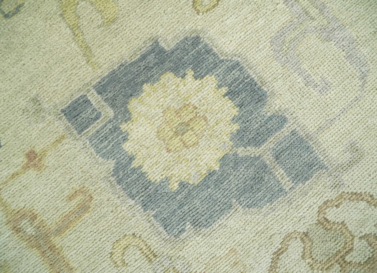 Beige and Gray Hand Knotted Traditional Persian Oushak Wool Rug
