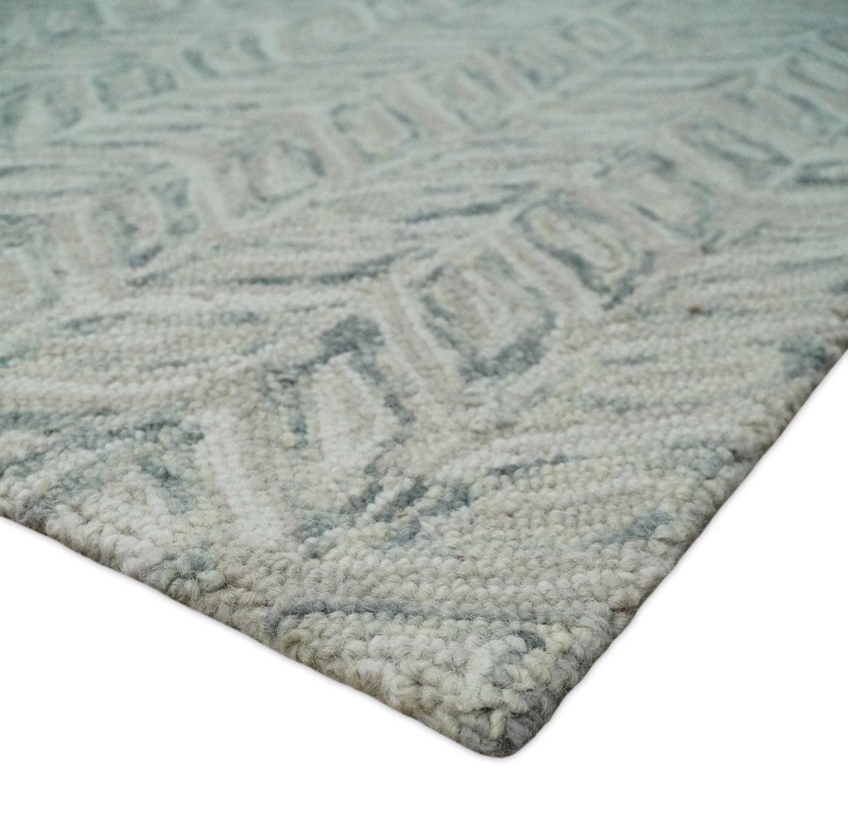 Beige and Gray Hand Tufted Modern Wool Loop Rug