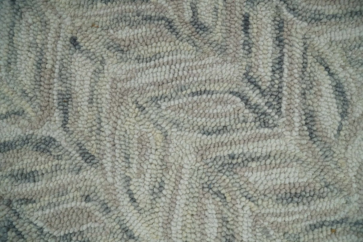 Beige and Gray Hand Tufted Modern Wool Loop Rug