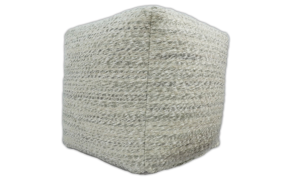 Beige and Gray Modern Chevron Handwoven Viscose Pouf