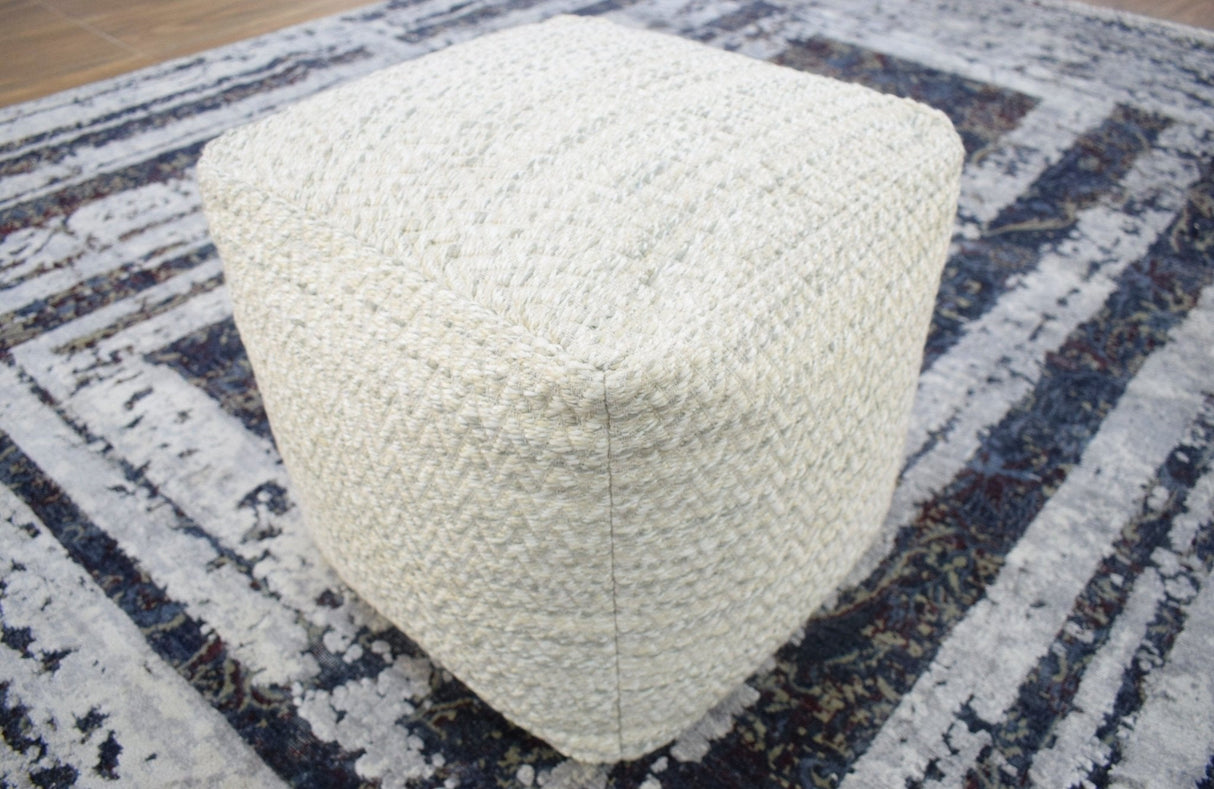 Beige and Gray Modern Chevron Handwoven Viscose Pouf