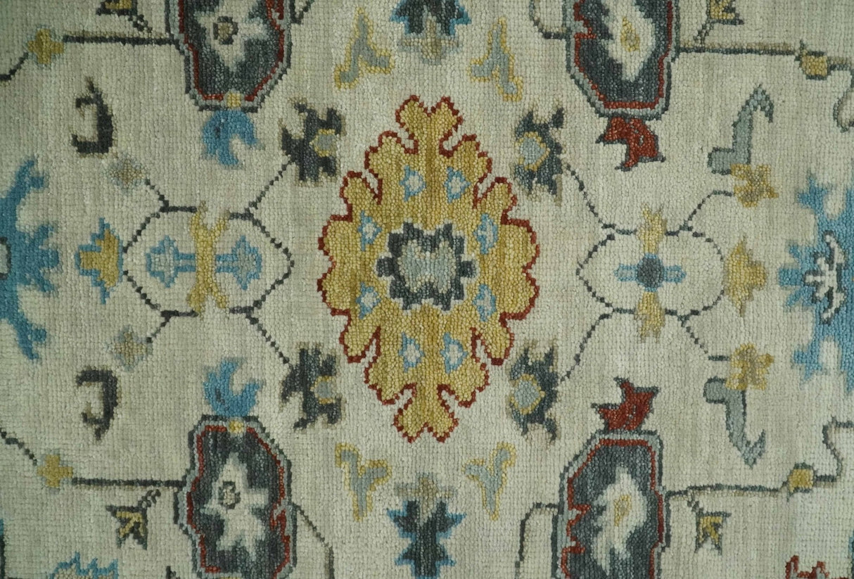 Beige and Gray Traditional Oriental Oushak Hand Knotted Wool Area Rug