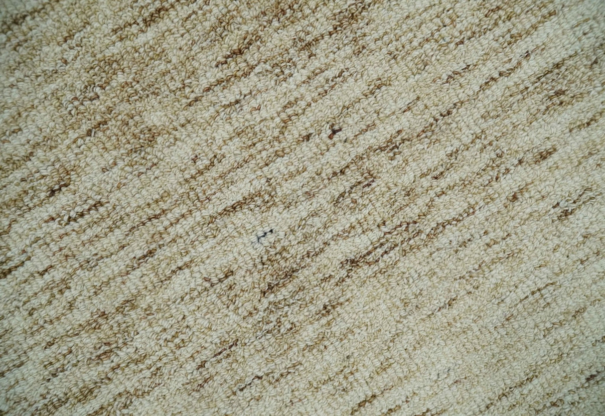 Beige and Ivory Modern Solid Hand Woven Wool Rug