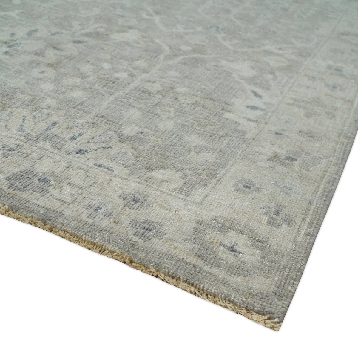 Beige and Silver Custom Made Antique Style Distressed Finished Low Pile wool Area Rug
