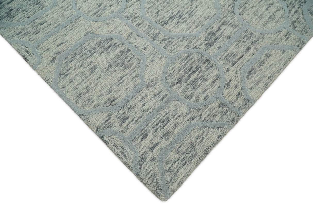 Beige and Silver Hand Hooked Modern Wool Area Rug-Area Rug-Parc Decor