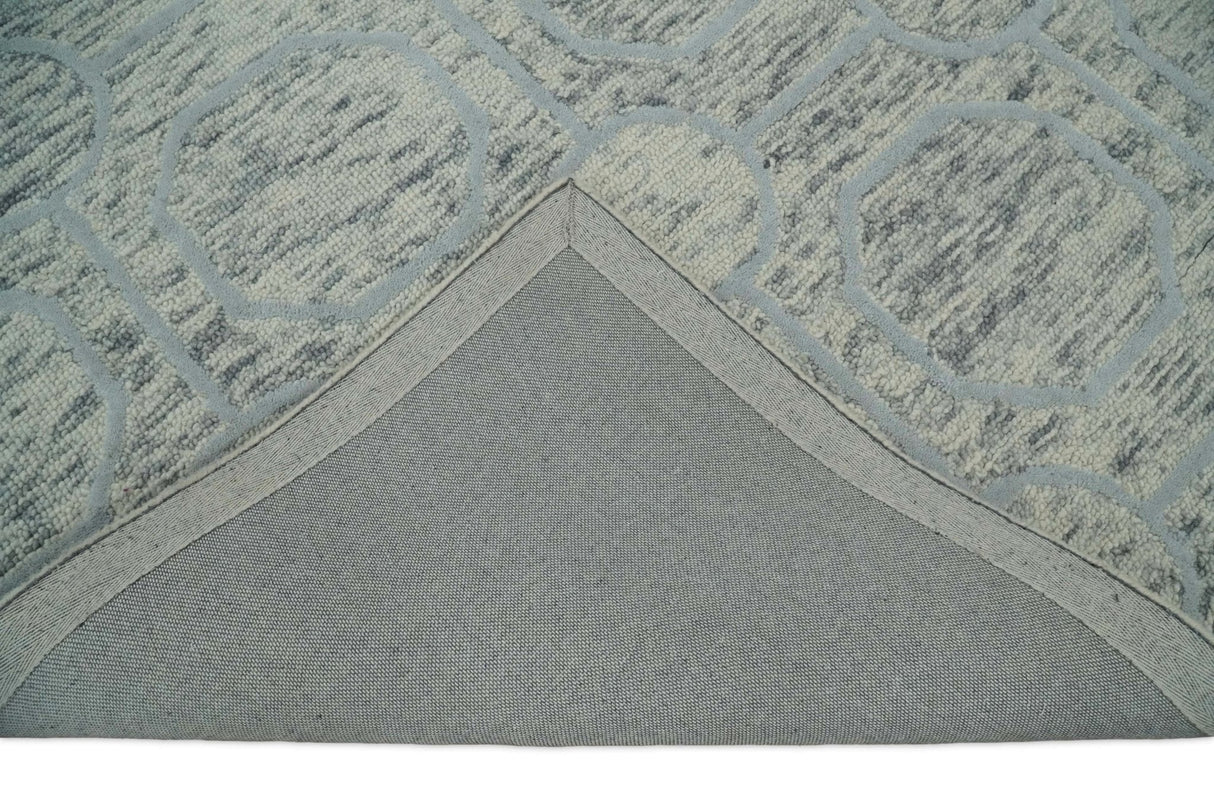 Beige and Silver Hand Hooked Modern Wool Area Rug-Area Rug-Parc Decor