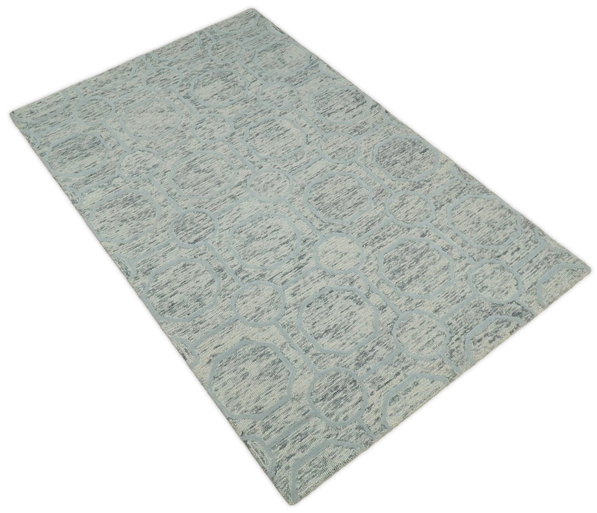Beige and Silver Hand Hooked Modern Wool Area Rug-Area Rug-Parc Decor