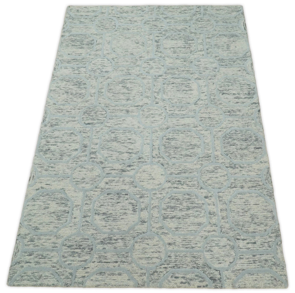 Beige and Silver Hand Hooked Modern Wool Area Rug-Area Rug-Parc Decor