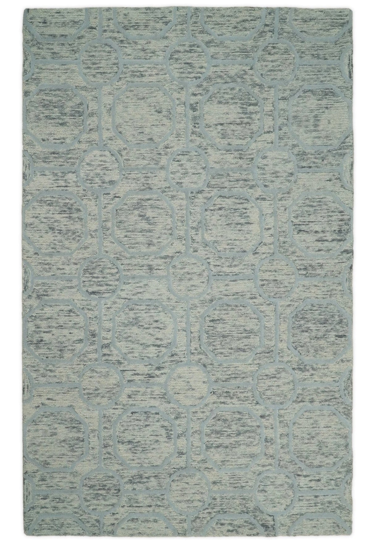 Beige and Silver Hand Hooked Modern Wool Area Rug-Area Rug-Parc Decor