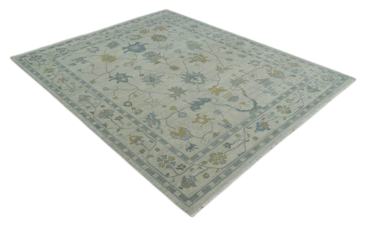 Beige And Silver Traditional Oushak Wool Hand knotted Wool area Rug