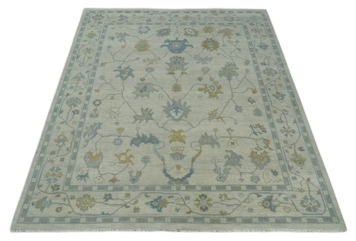 Beige And Silver Traditional Oushak Wool Hand knotted Wool area Rug