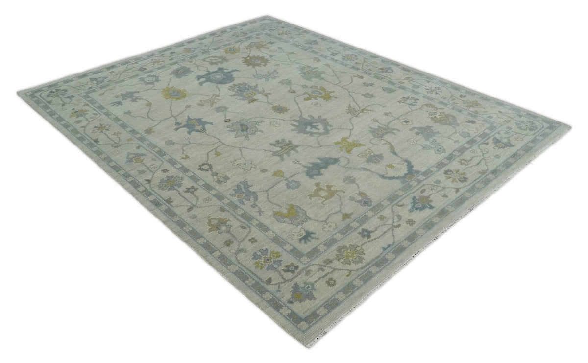 Beige And Silver Traditional Oushak Wool Hand knotted Wool area Rug