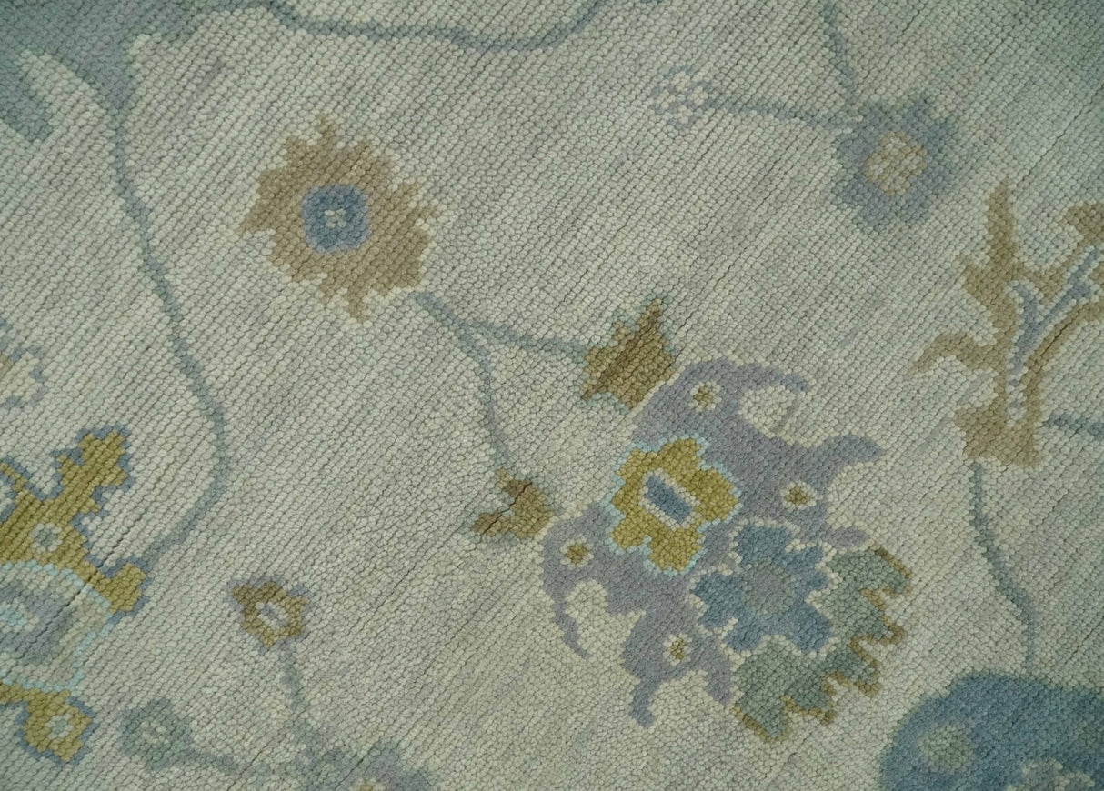 Beige And Silver Traditional Oushak Wool Hand knotted Wool area Rug
