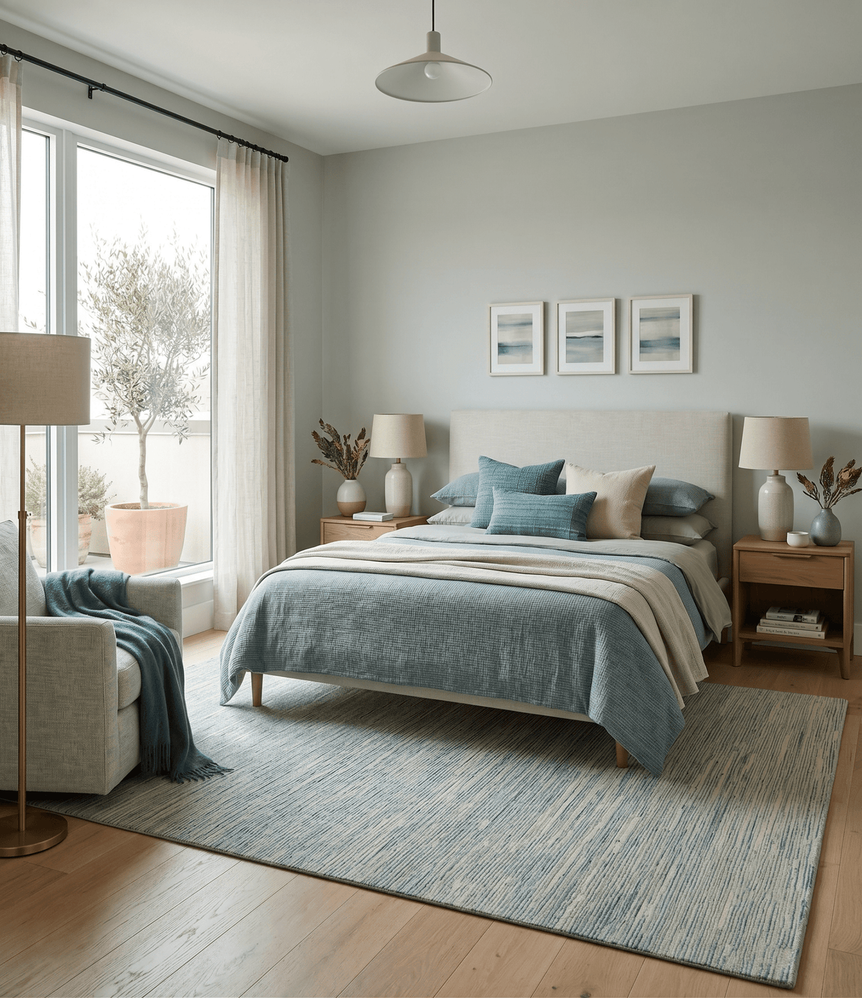 Beige and Teal 8x10 Modern stripes Design Hand Tufted wool area rug