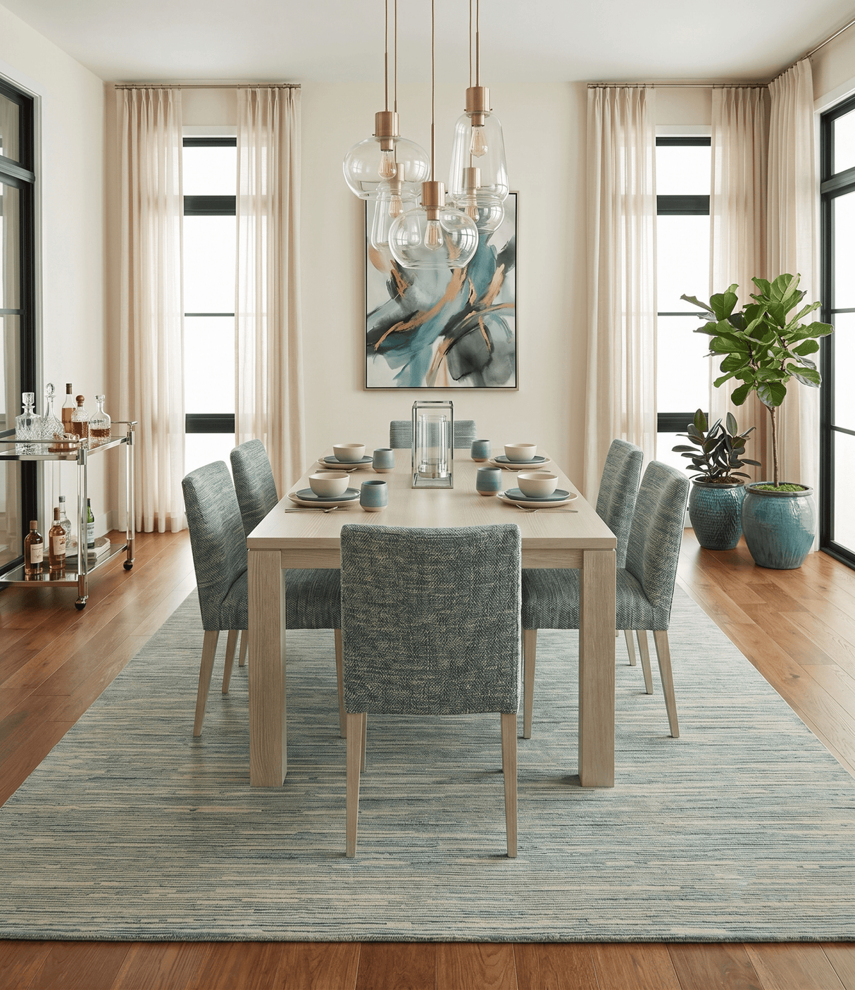 Beige and Teal 8x10 Modern stripes Design Hand Tufted wool area rug