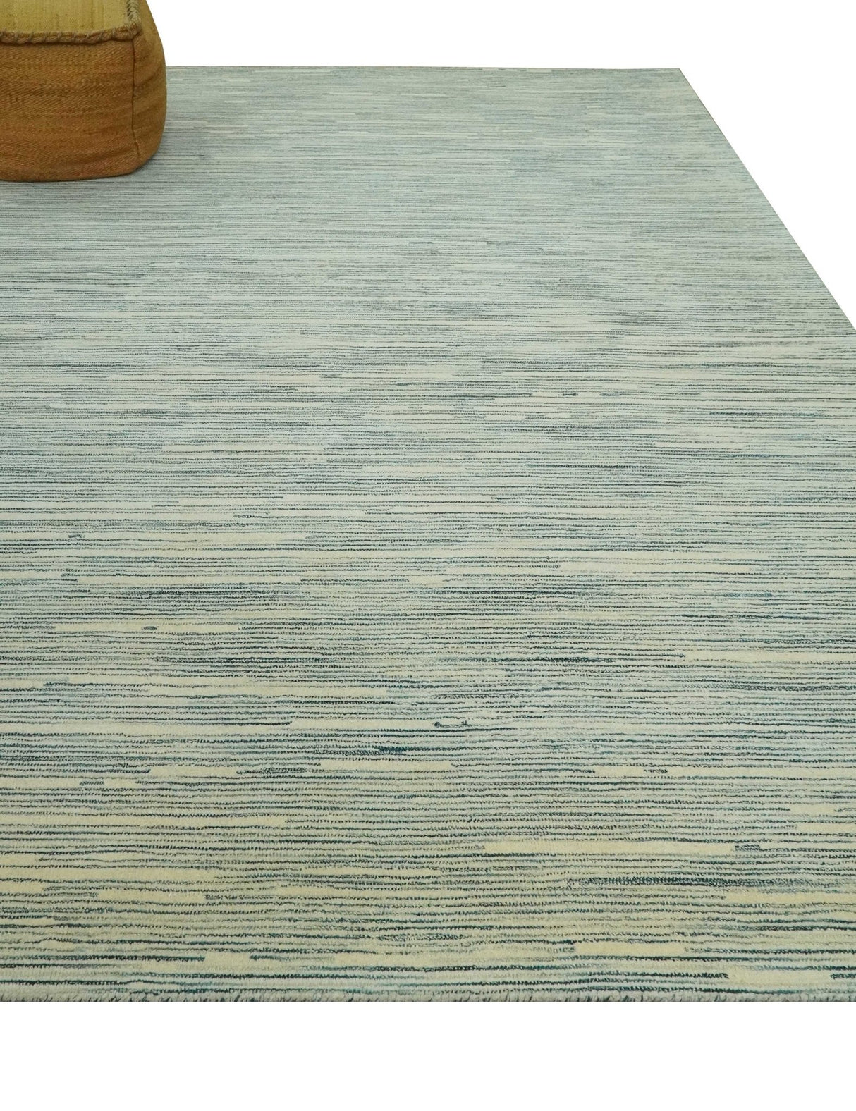 Beige and Teal 8x10 Modern stripes Design Hand Tufted wool area rug