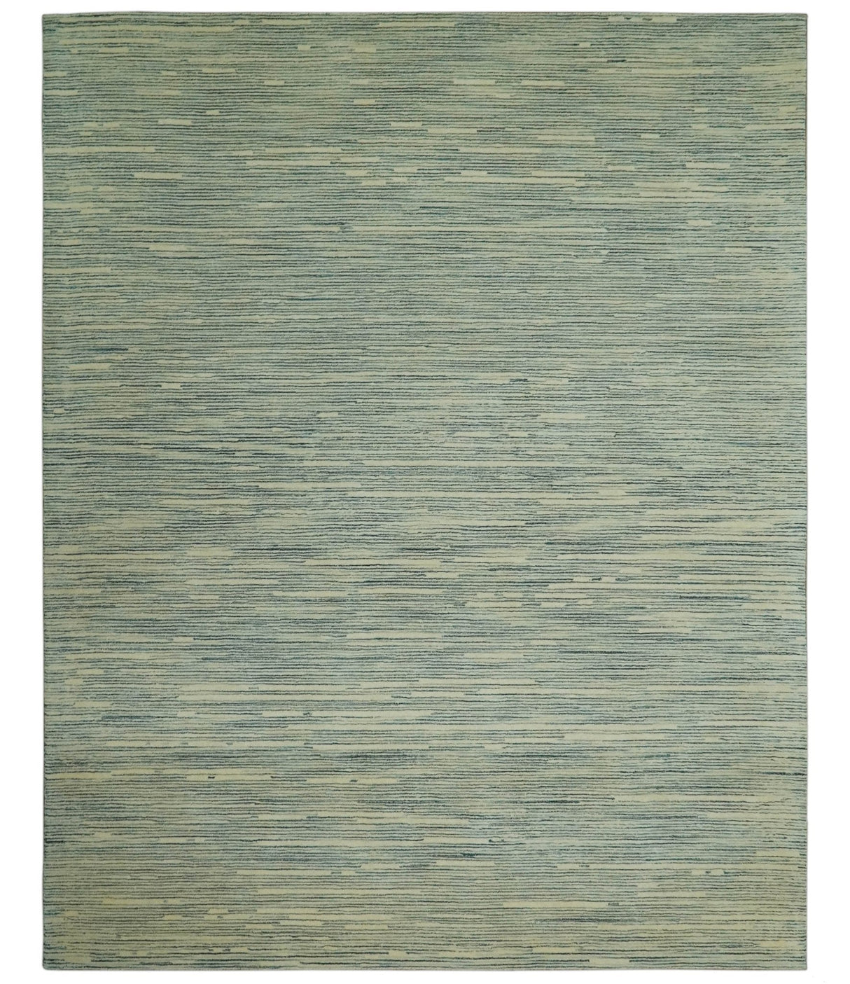 Beige and Teal 8x10 Modern stripes Design Hand Tufted wool area rug