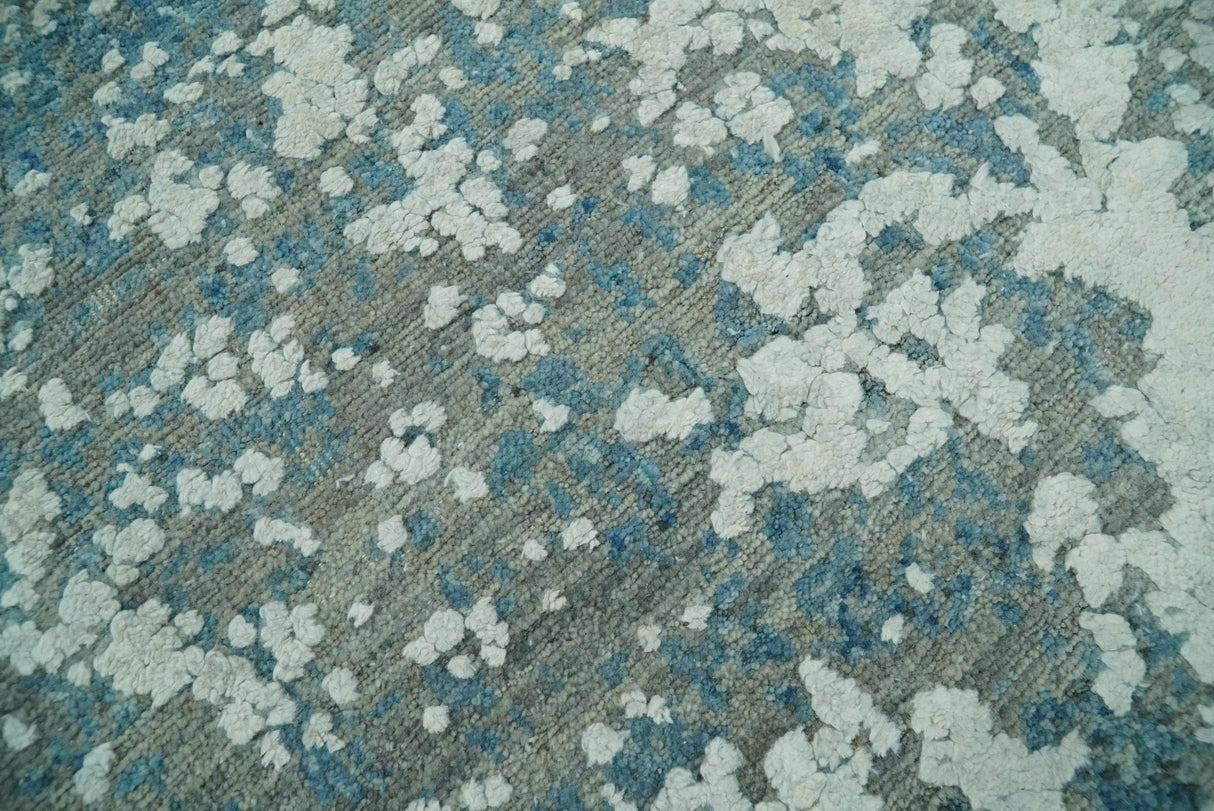 Beige and Teal Modern Abstract Wool Hand Knotted 8x10 Area Rug