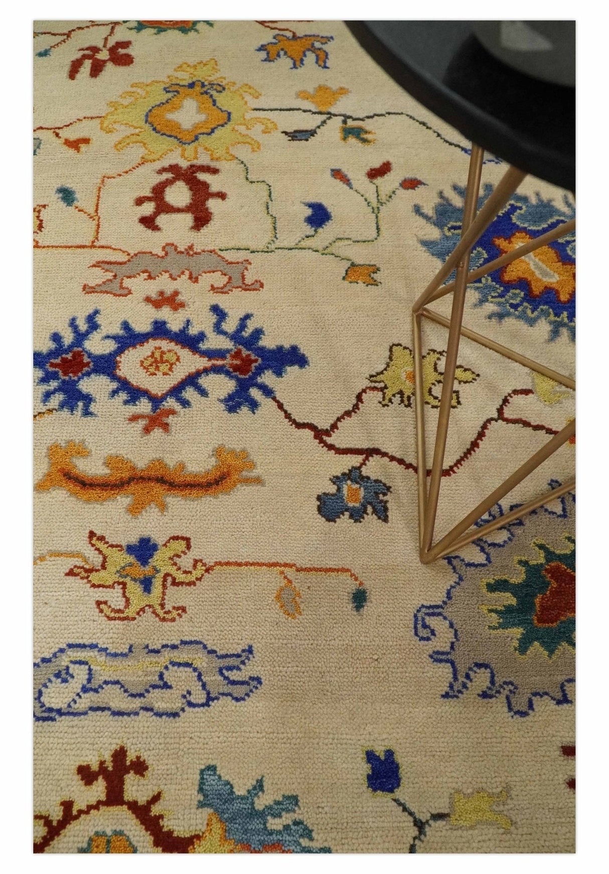 Beige, Blue and Brown Traditional Oushak Hand Knotted Custom made Wool Area Rug