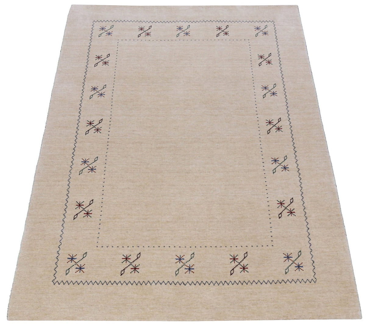 Beige Border Design Hand Loomed Wool Area Rug