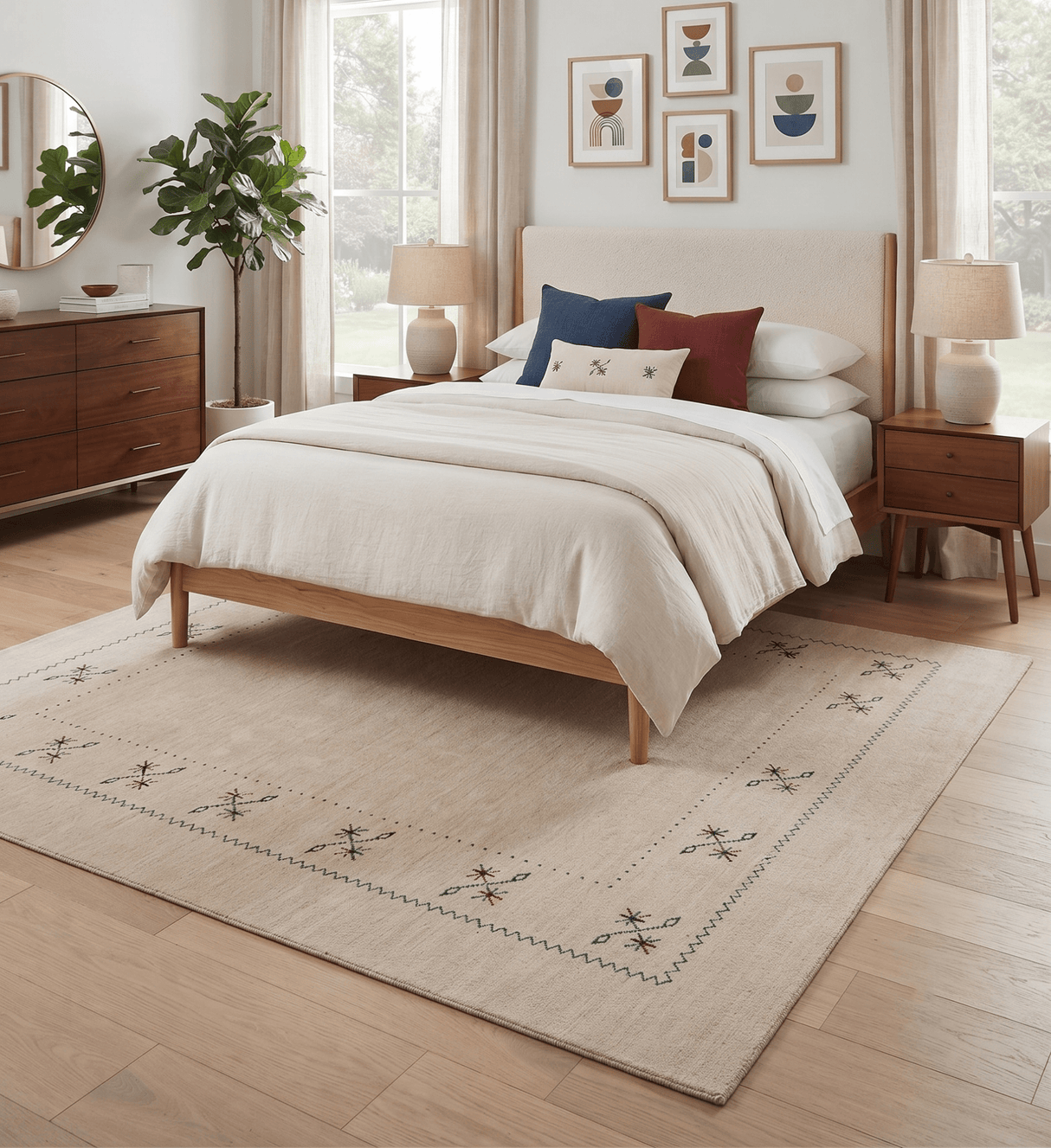 Beige Border Design Hand Loomed Wool Area Rug