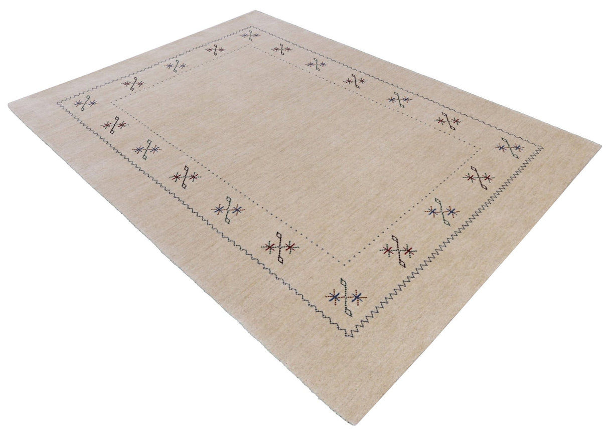 Beige Border Design Hand Loomed Wool Area Rug
