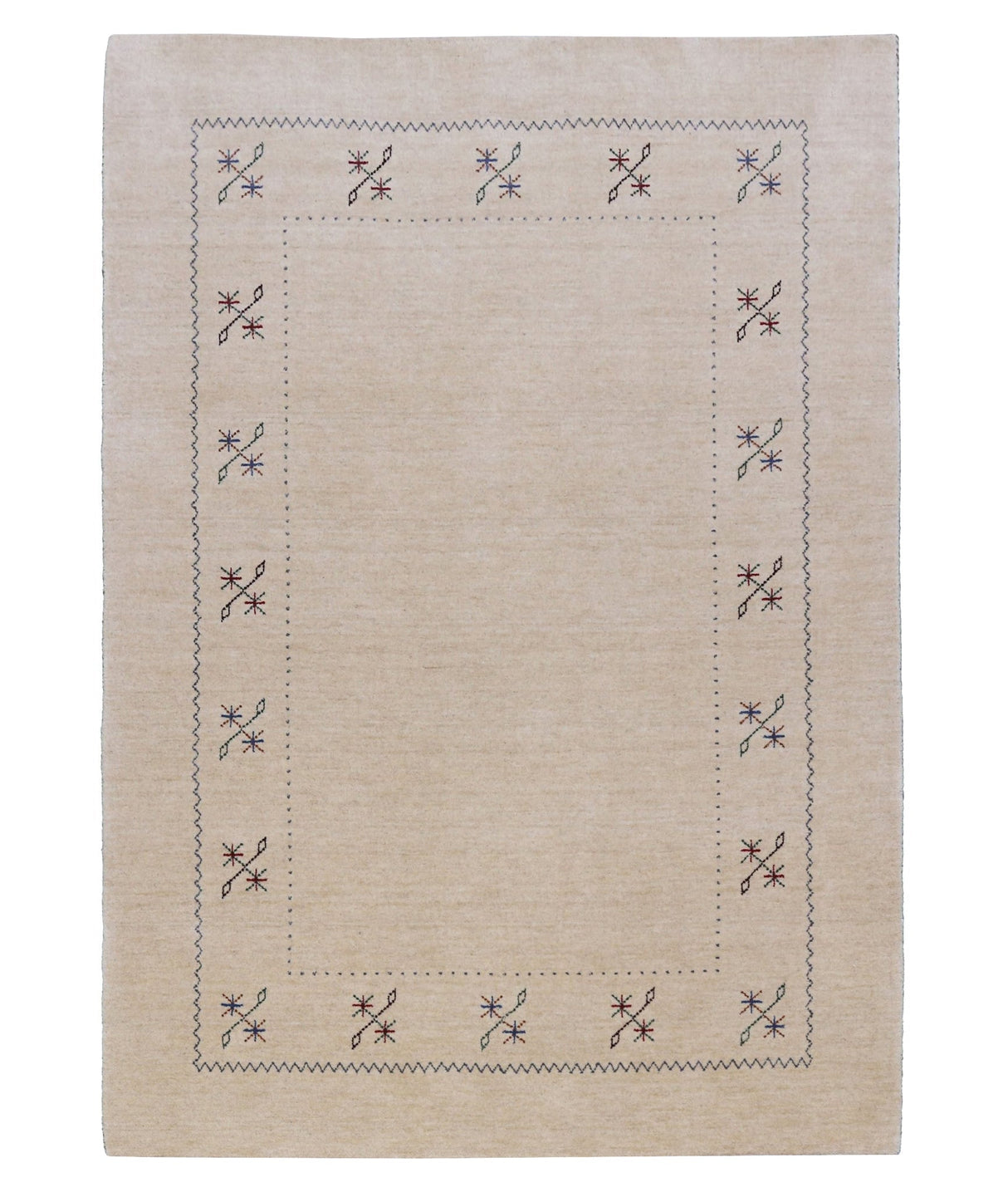 Beige Border Design Hand Loomed Wool Area Rug
