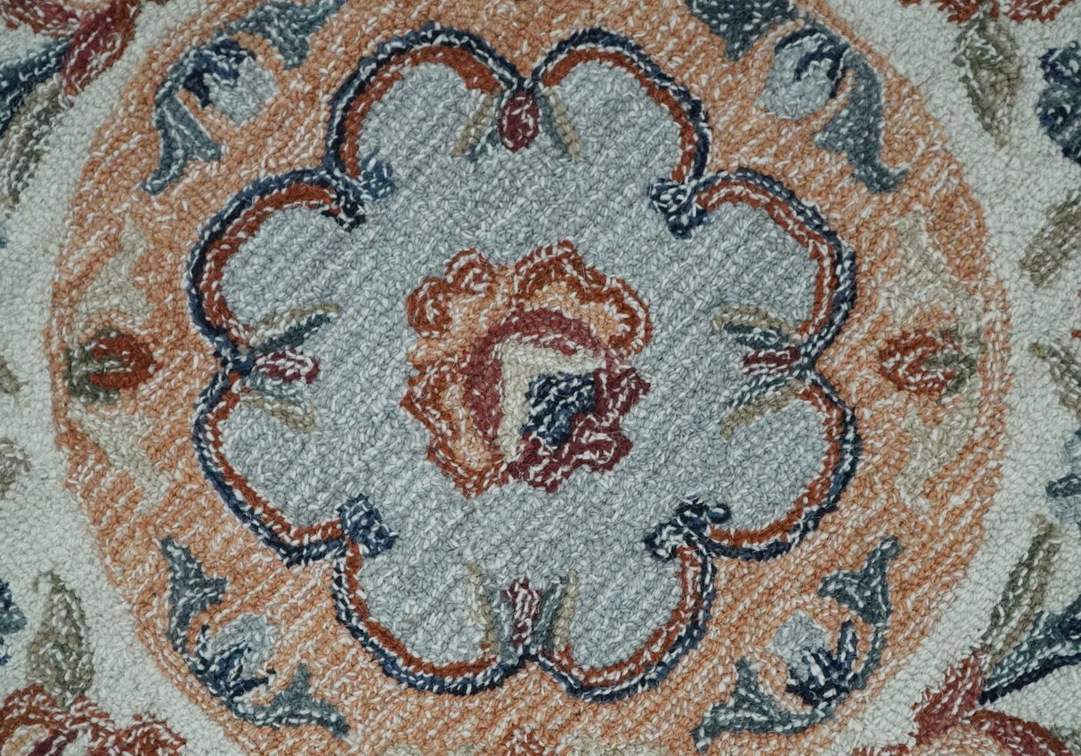 Beige, Brown and Blue Hand Tufted floral Aubusson design 8x10 wool Area Rug