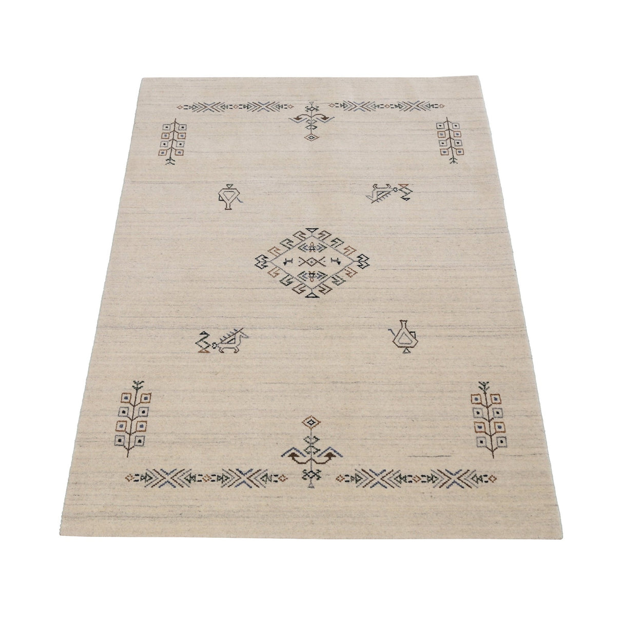 Beige Center Medallion Design Hand Loomed Wool Area Rug
