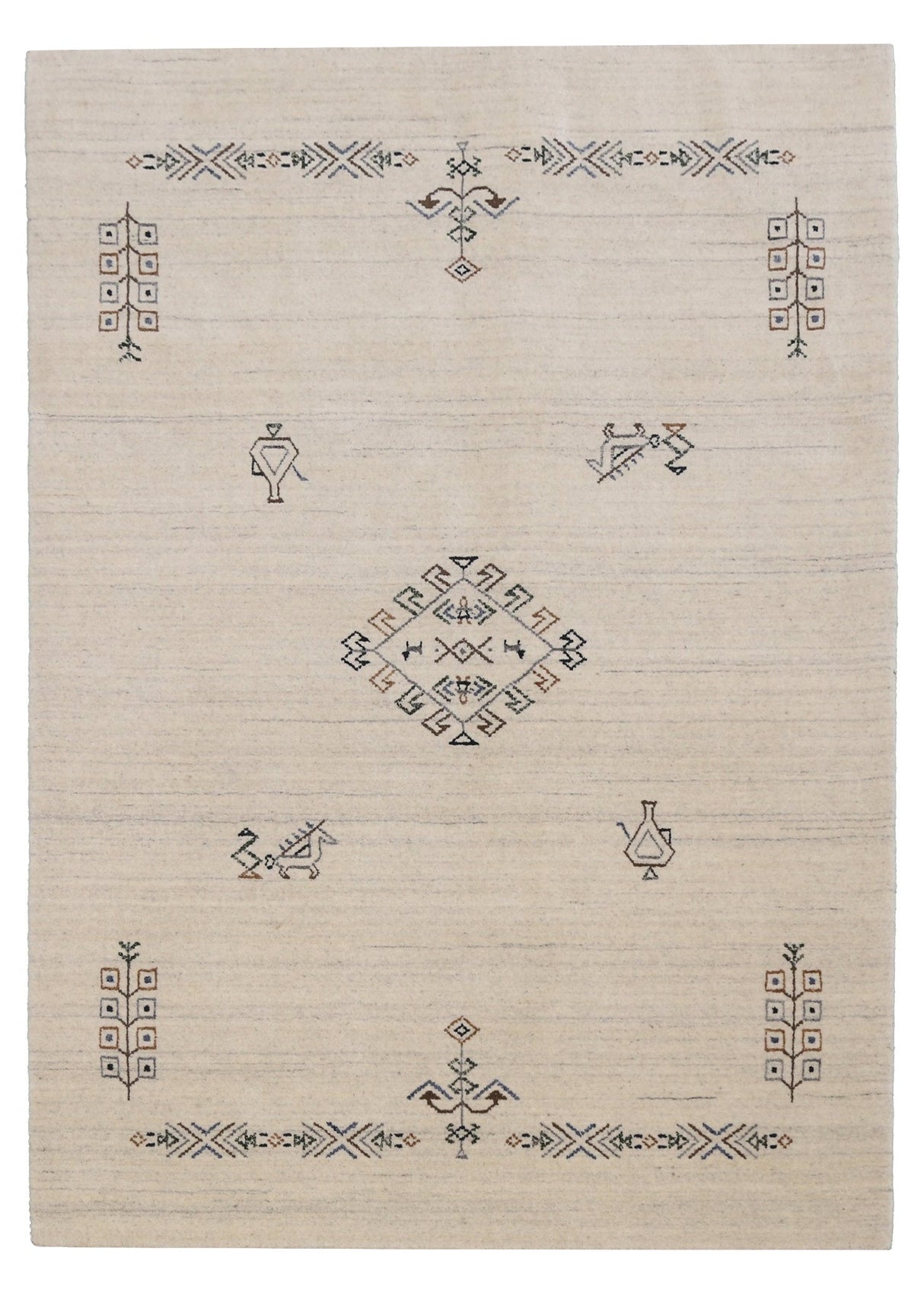 Beige Center Medallion Design Hand Loomed Wool Area Rug