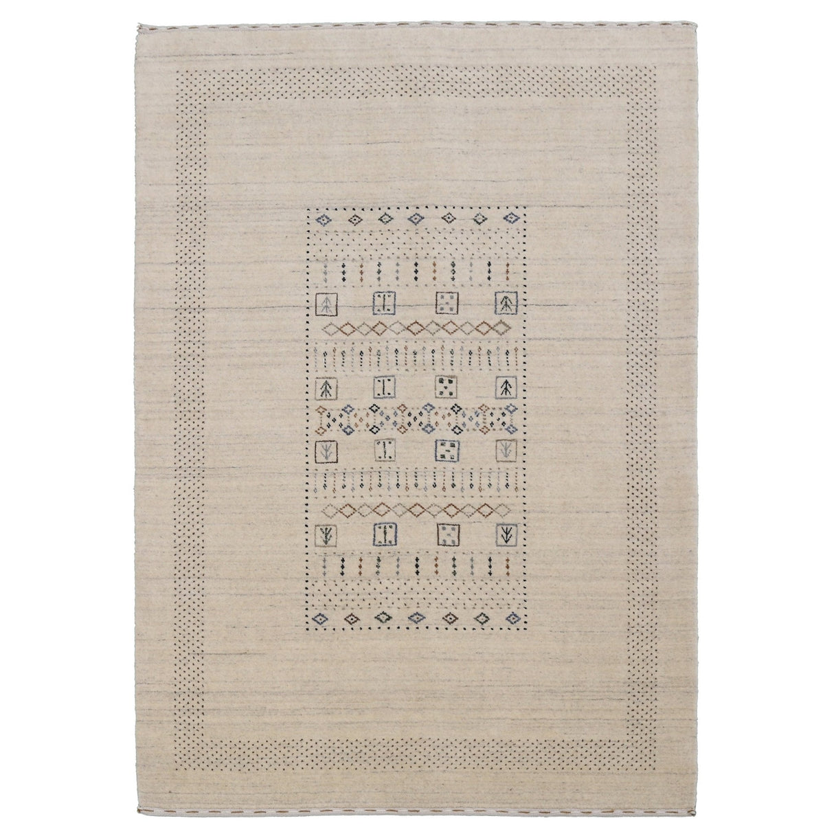 Beige Center Pattern Design Hand Loomed Wool Area Rug
