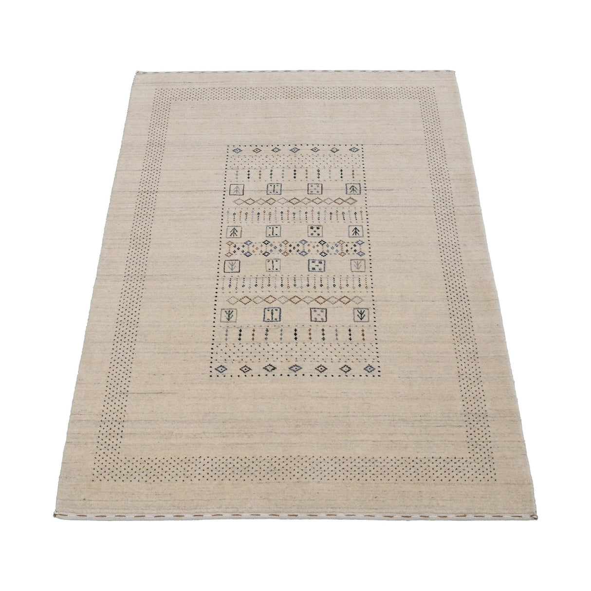 Beige Center Pattern Design Hand Loomed Wool Area Rug