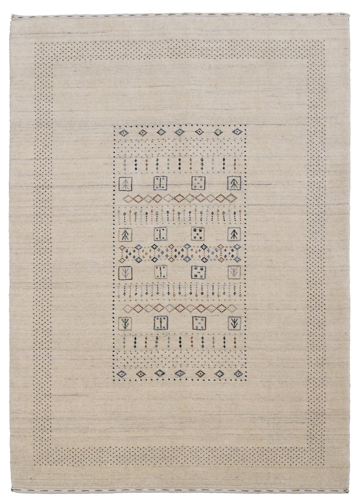 Beige Center Pattern Design Hand Loomed Wool Area Rug