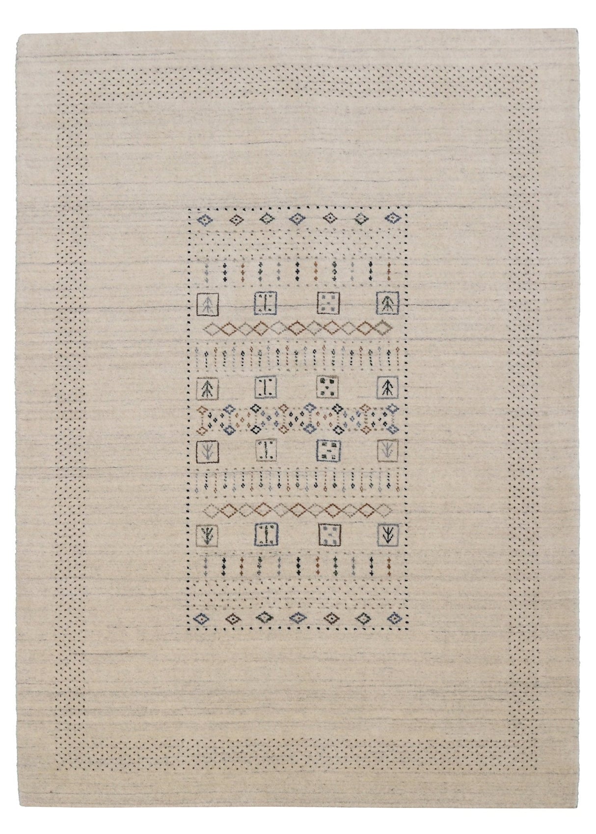 Beige Center Pattern Design Hand Loomed Wool Area Rug