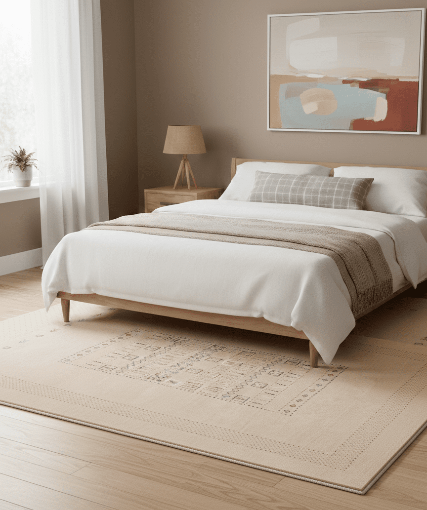 Beige Center Pattern Hand Loomed Wool Area Rug