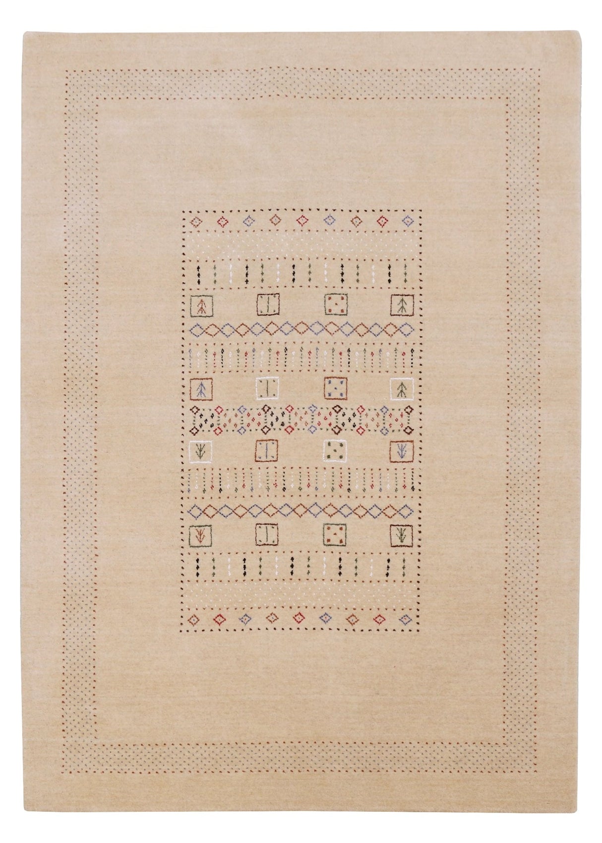 Beige Center Pattern Hand Loomed Wool Area Rug