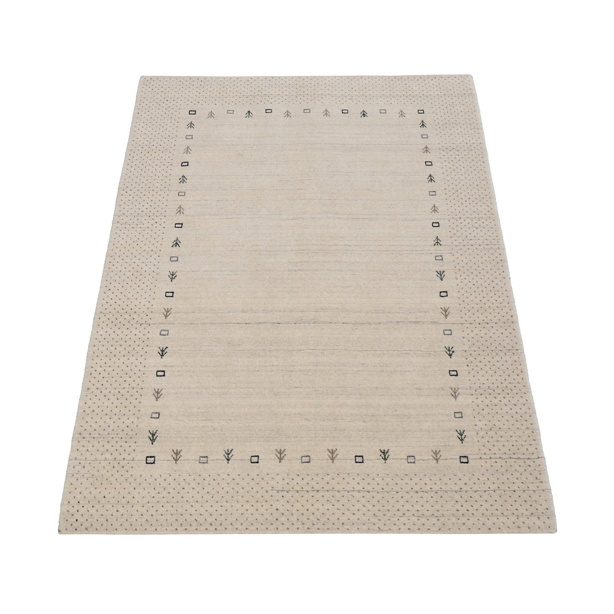 Beige Contemporary Gabbeh Border Design Hand Loomed Wool Rug