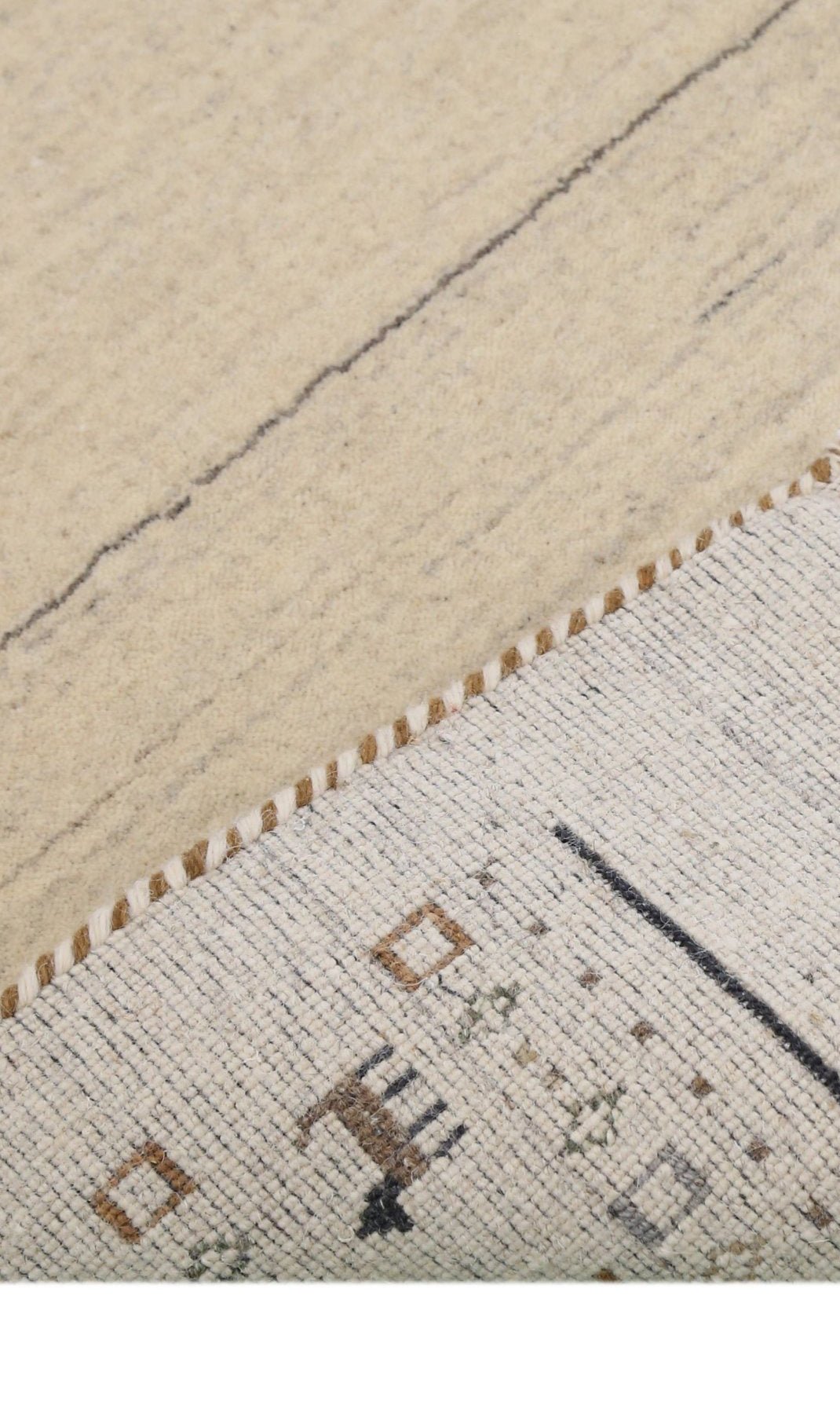 Beige Contemporary Pattern Hand Loomed Wool Area Rug