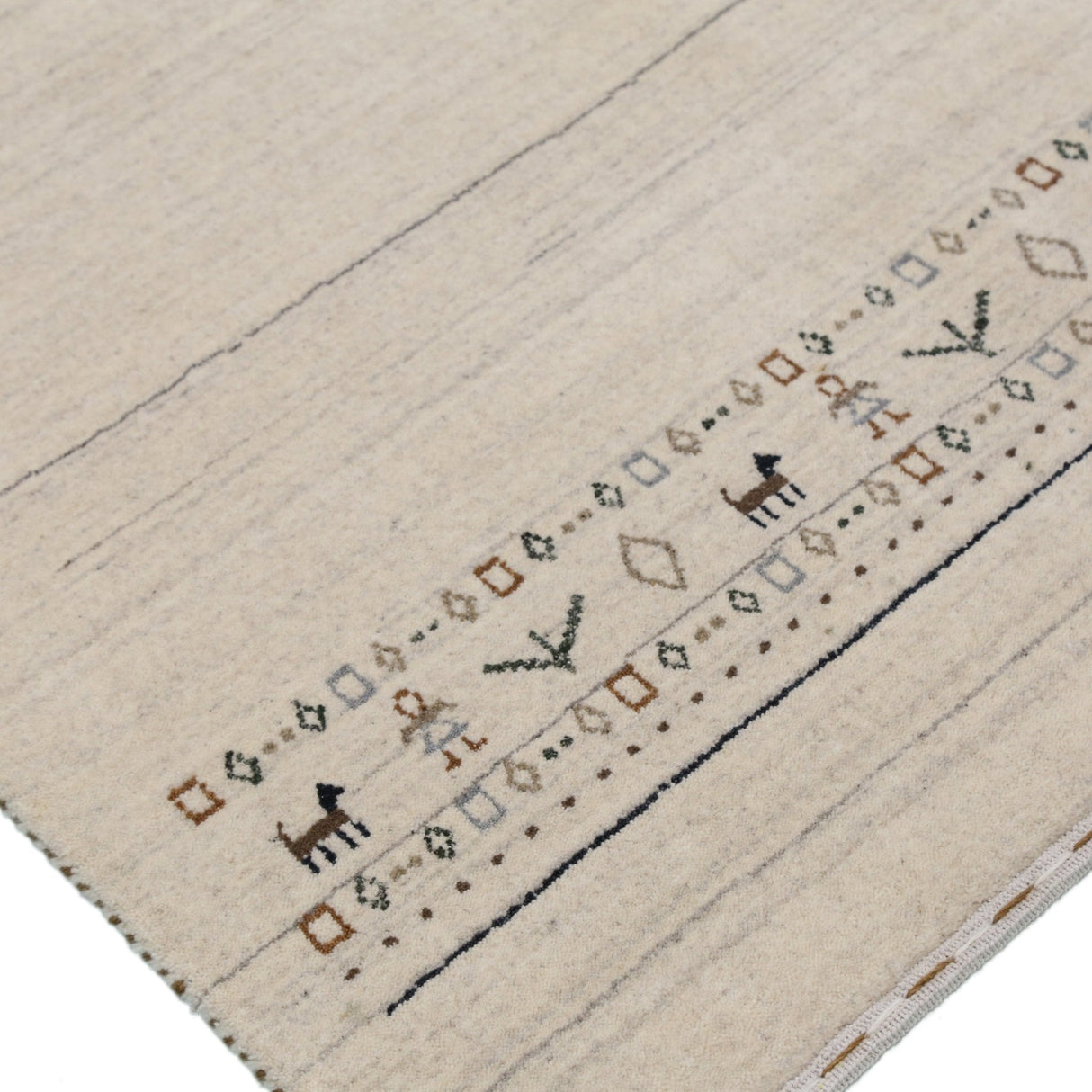 Beige Contemporary Pattern Hand Loomed Wool Area Rug