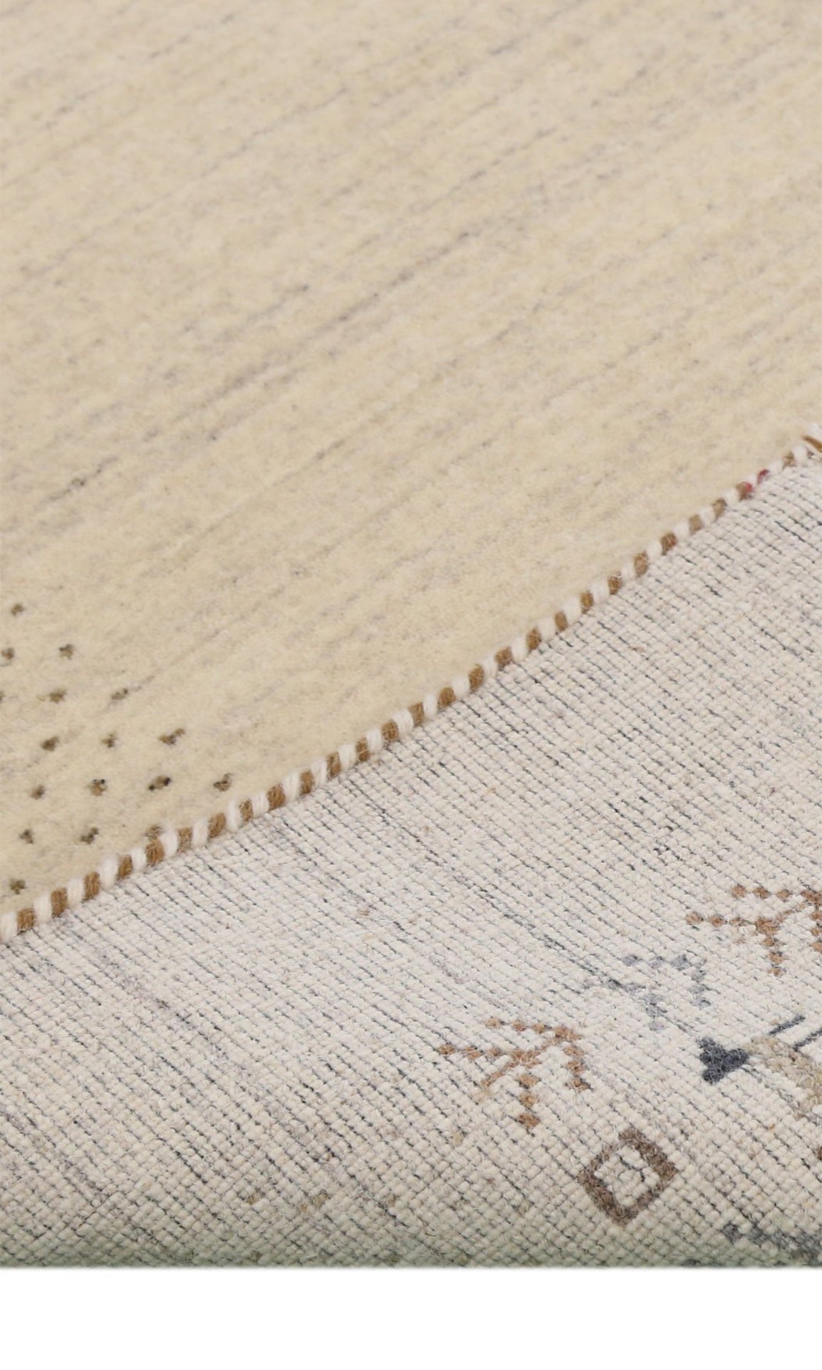 Beige Contemporary Solid Border Design Hand Loomed Wool Area Rug