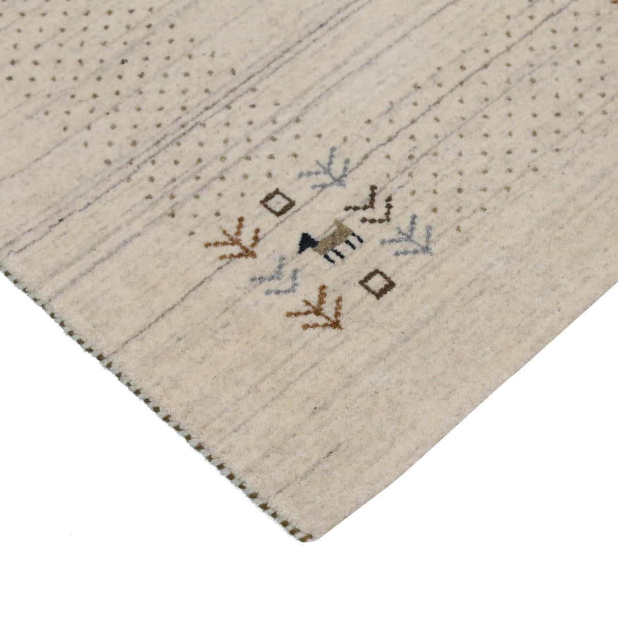 Beige Contemporary Solid Border Design Hand Loomed Wool Area Rug