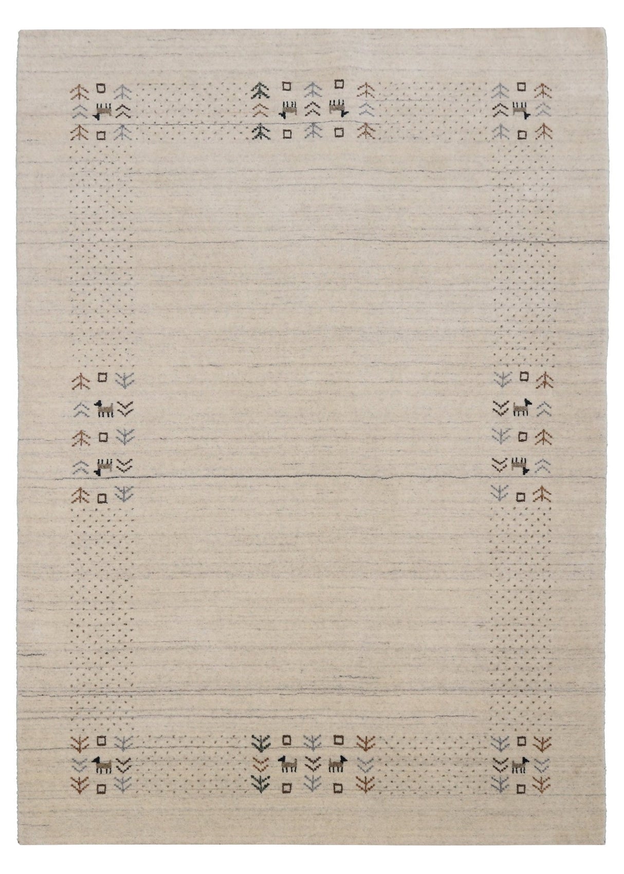 Beige Contemporary Solid Border Design Hand Loomed Wool Area Rug
