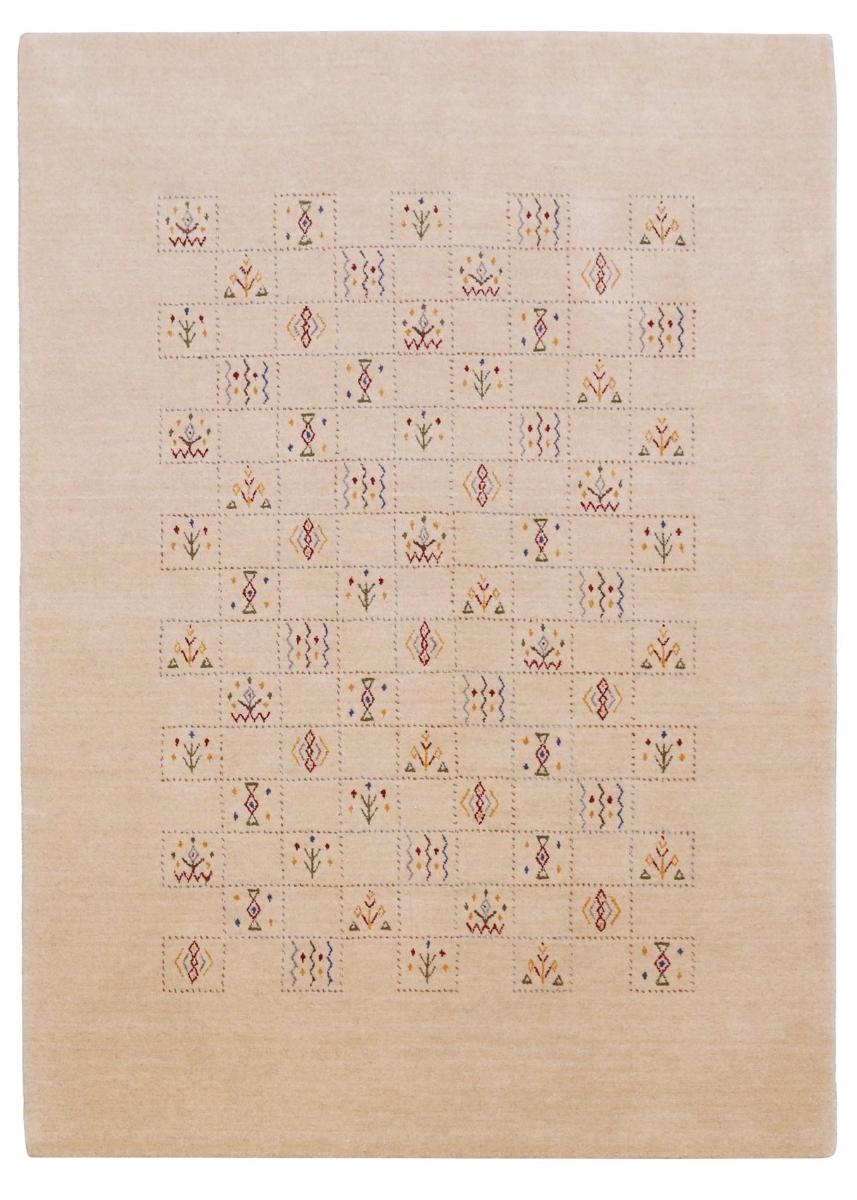 Beige Contemporary Tribal Design Hand Loomed Wool Rug