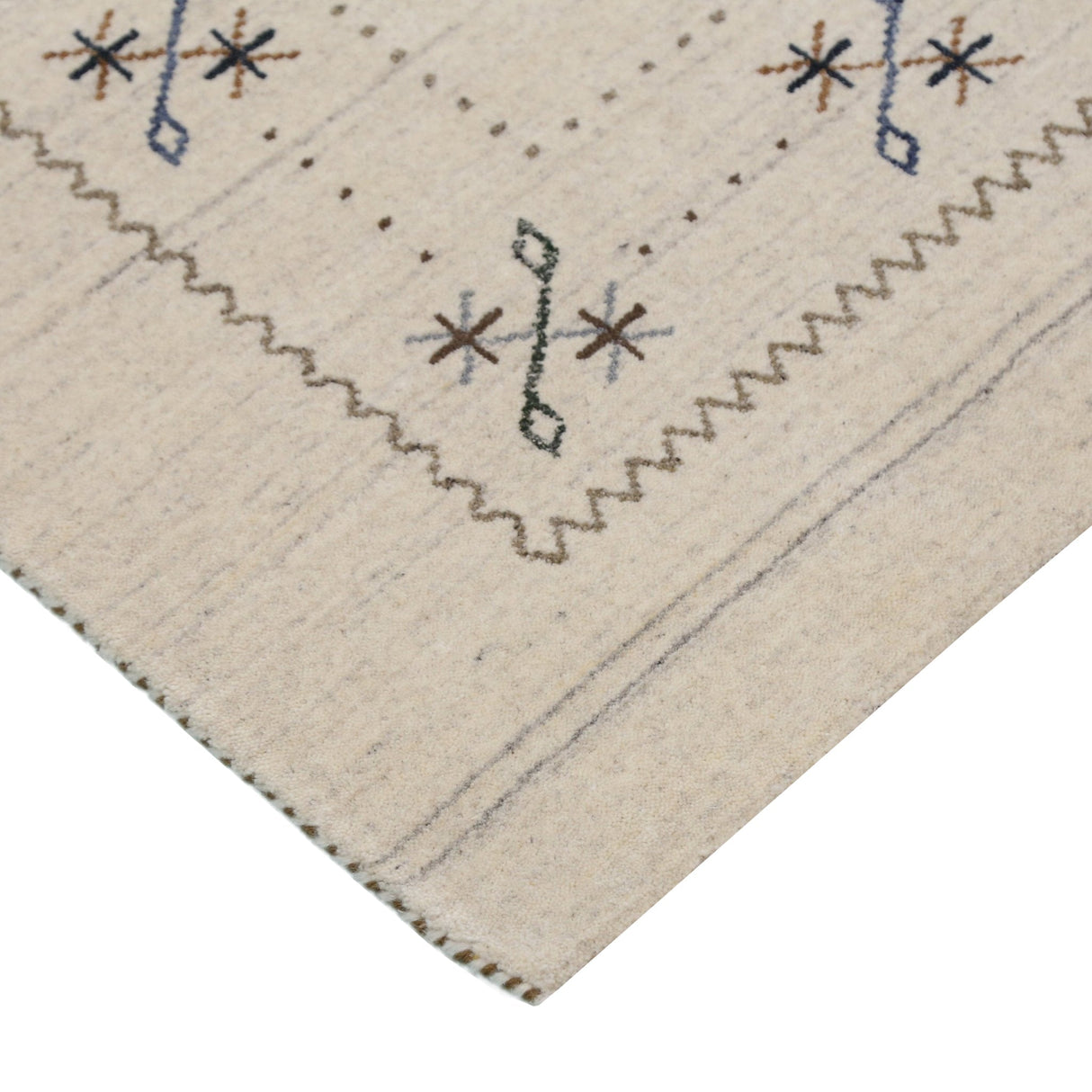 Beige Gabbeh Border Design Hand Loomed Wool Area Rug