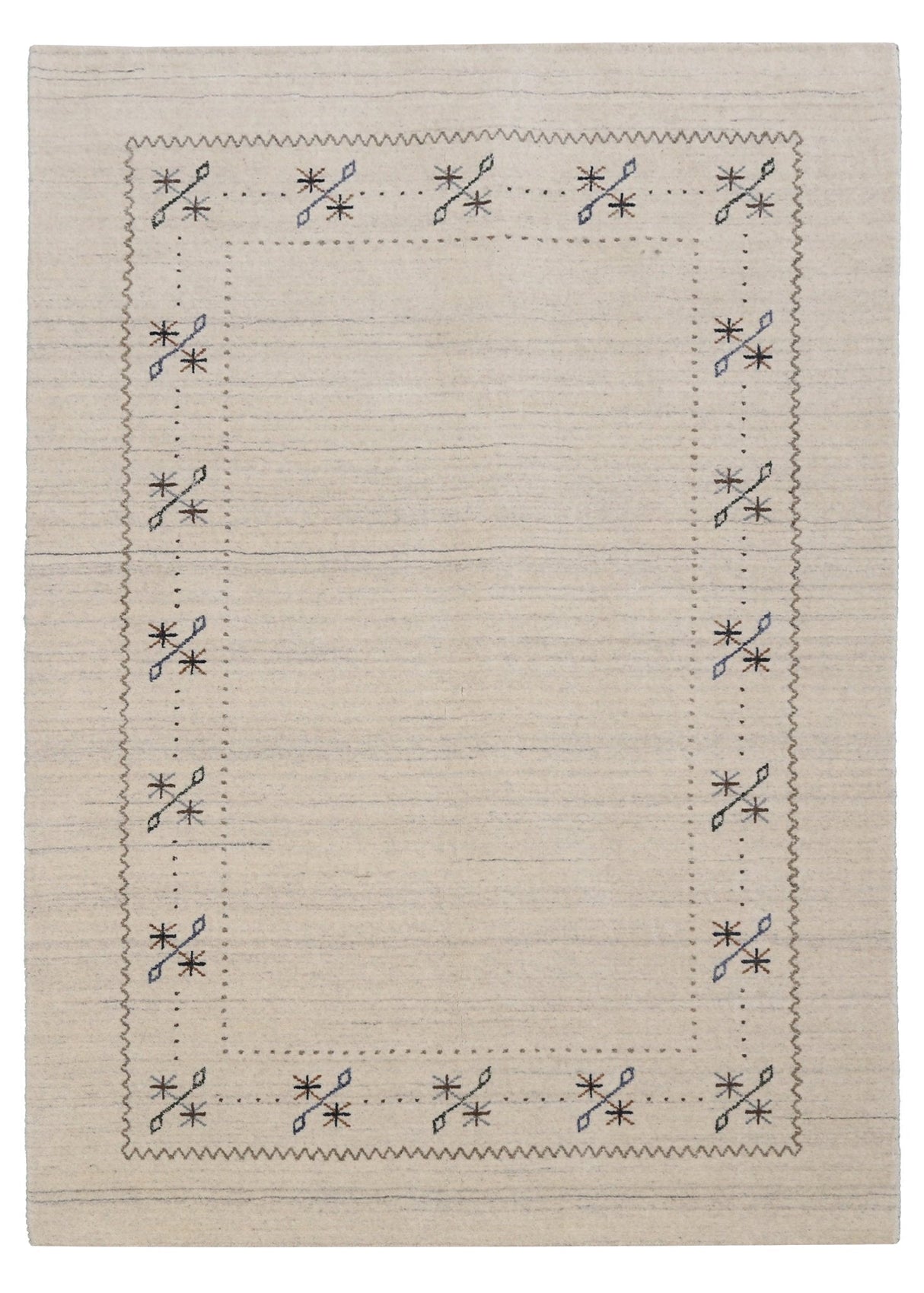Beige Gabbeh Border Design Hand Loomed Wool Area Rug