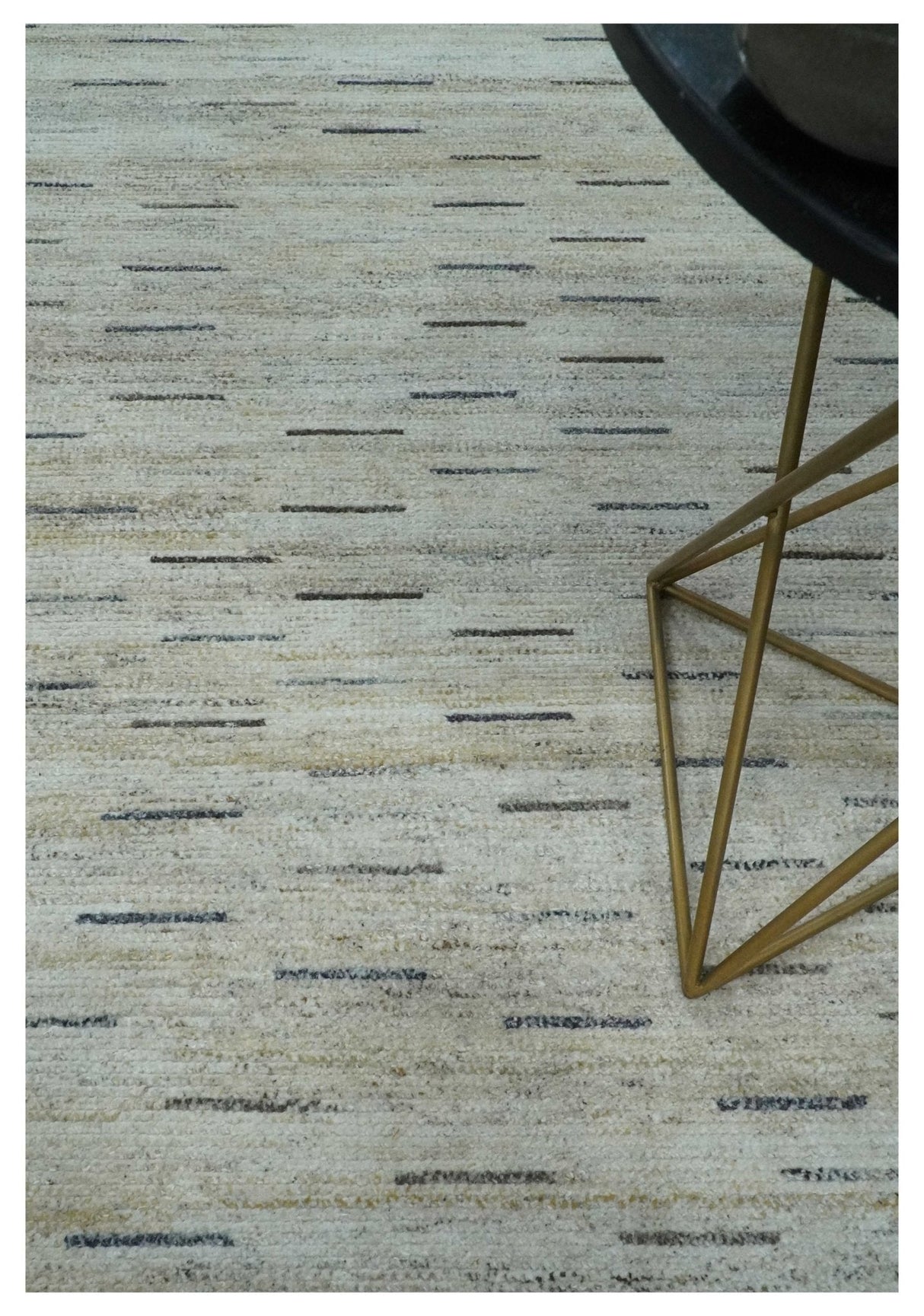 Beige, Ivory and Charcoal Modern Stripes Design 5x8 Dari Pet yard Area Rug