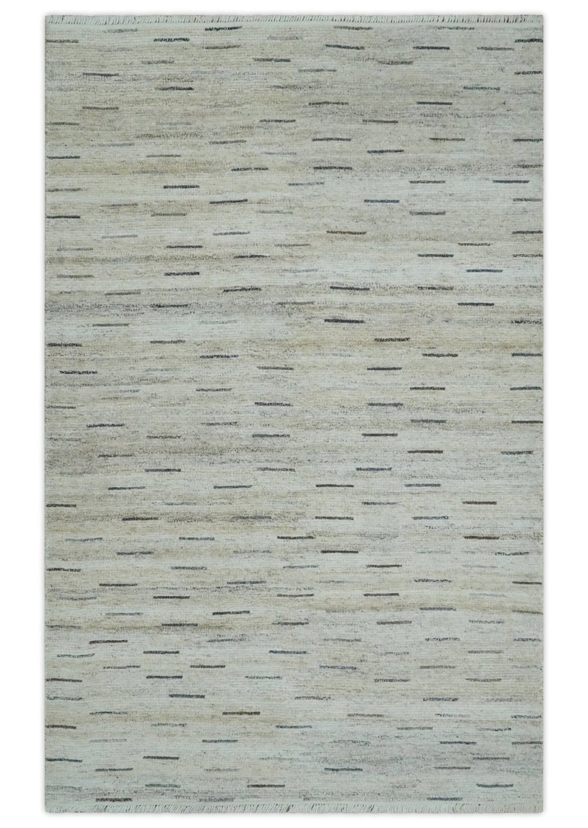 Beige, Ivory and Charcoal Modern Stripes Design 5x8 Dari Pet yard Area Rug