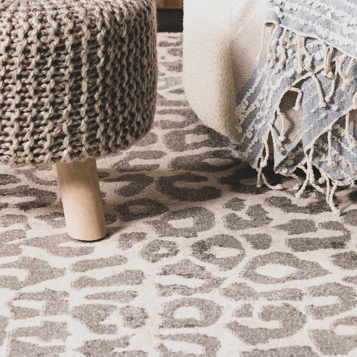 Beige Liversedge Leopard Print Area Rug-Rugs-Parc Decor