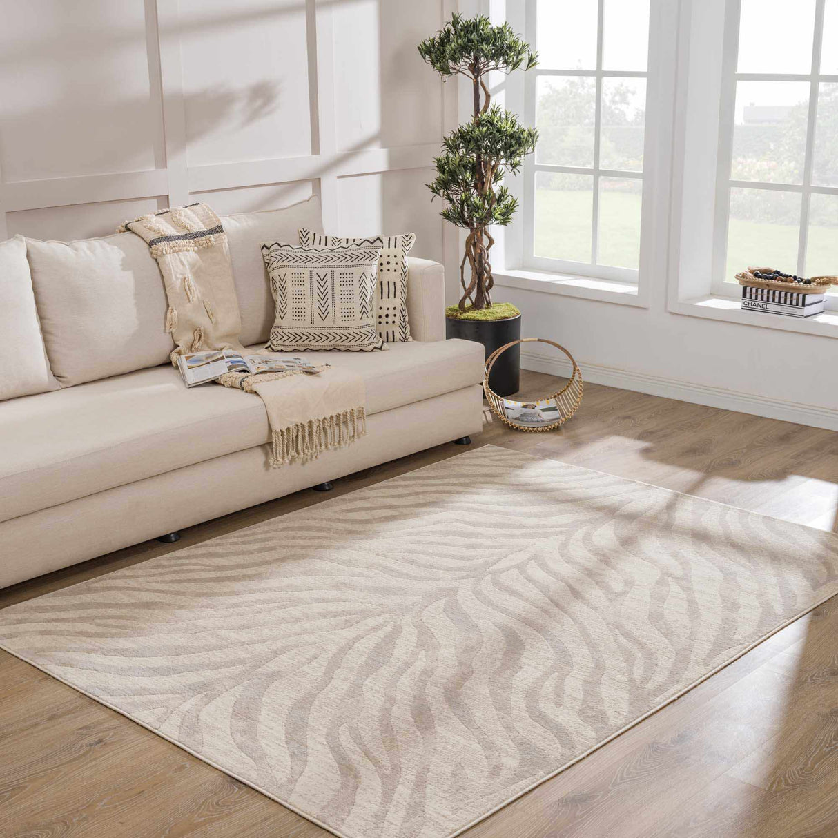 Beige Manteca Zebra Print Area Rug-Rugs-Parc Decor
